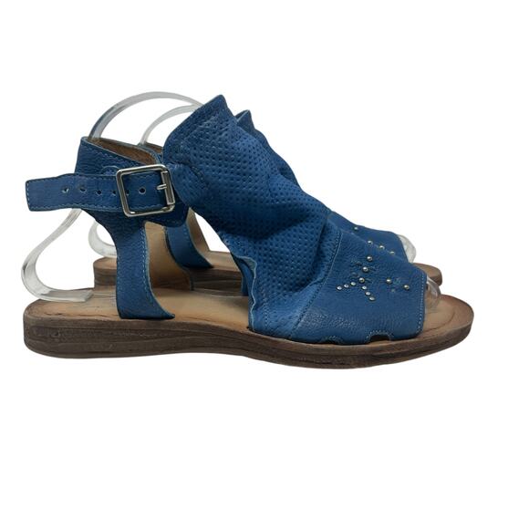 Miz Mooz‎ Fifi Sandals Flat Leather Perforated Ankle Strap Blue Size 39 US 8.5 9 - Picture 5 of 14